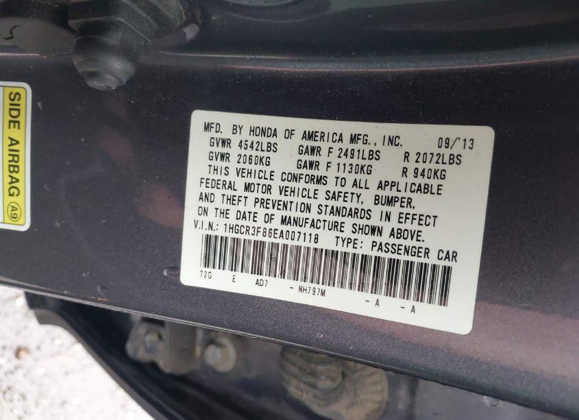 Photo 9 of 2014 Honda Accord EX-L V-6 (VIN 1HGCR3F86EA007118)