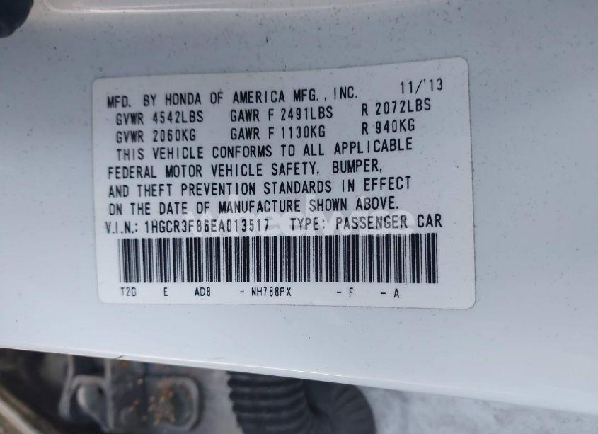 Photo 9 of 2014 Honda Accord EX-L V-6 (VIN 1HGCR3F86EA013517)