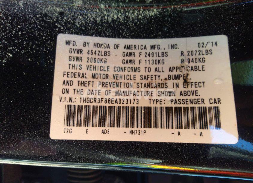 Photo 9 of 2014 Honda Accord EX-L V-6 (VIN 1HGCR3F86EA023173)