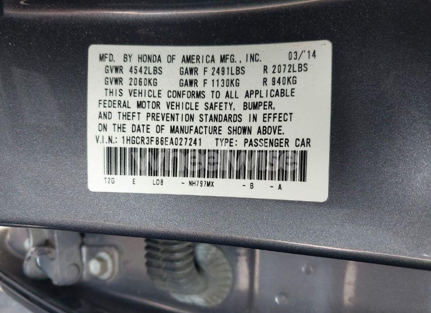 Photo 9 of 2014 Honda Accord EX-L V-6 (VIN 1HGCR3F86EA027241)