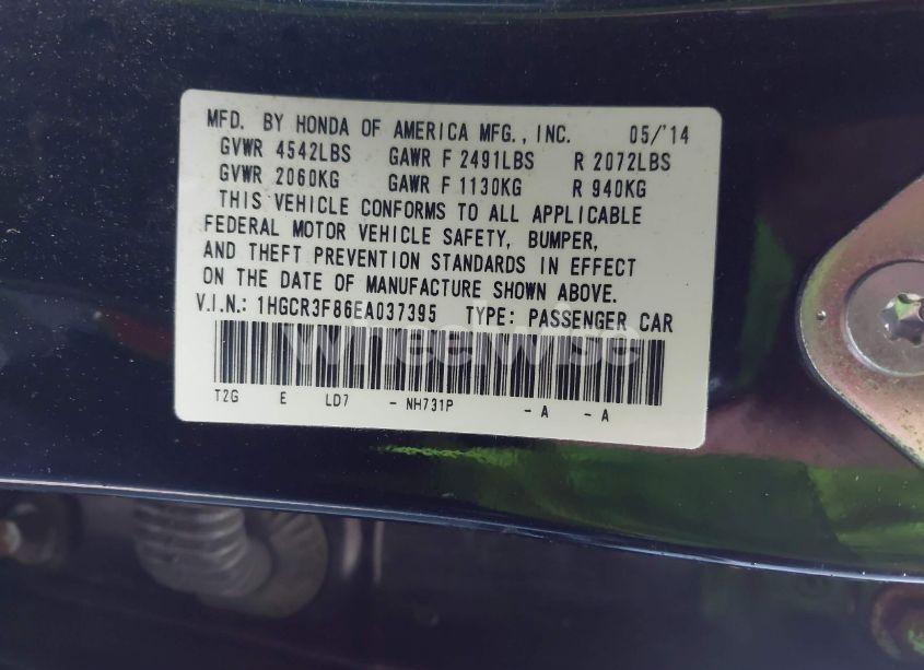 Photo 9 of 2014 Honda Accord EX-L V-6 (VIN 1HGCR3F86EA037395)