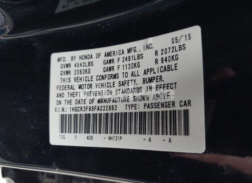 Photo 9 of 2015 Honda Accord EX-L V-6 (VIN 1HGCR3F86FA032893)