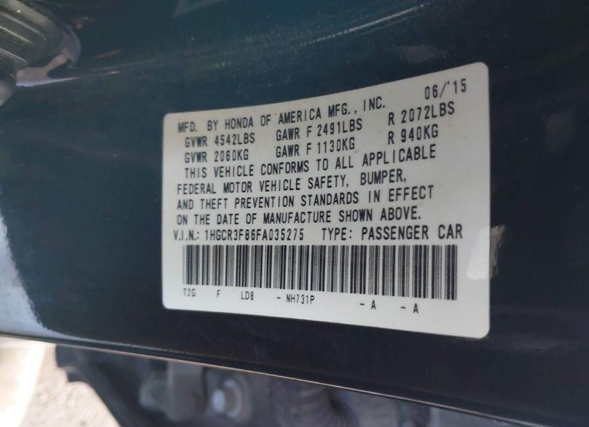 Photo 9 of 2015 Honda Accord EX-L V-6 (VIN 1HGCR3F86FA035275)