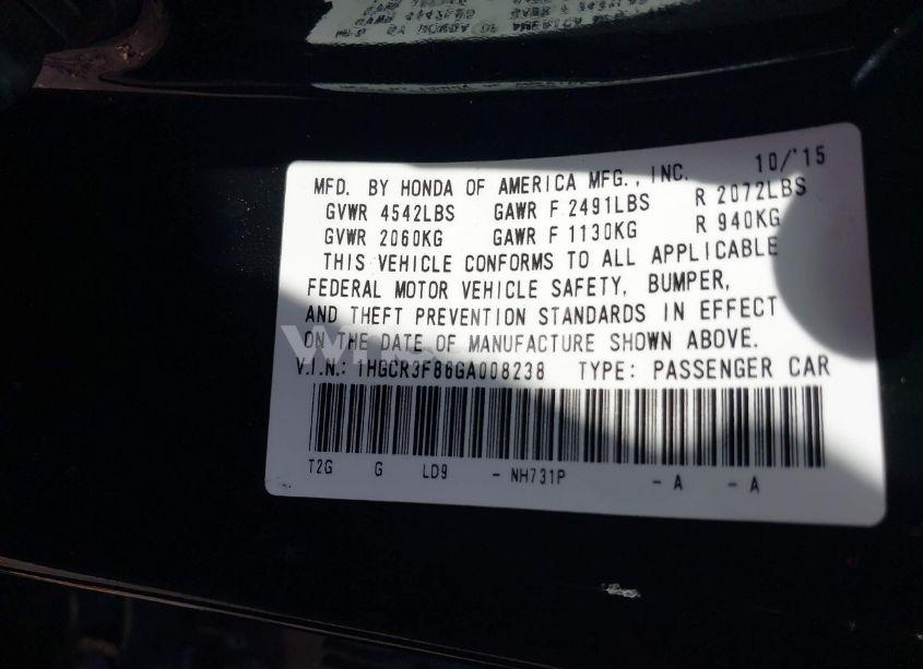 Photo 9 of 2016 Honda Accord EX-L V-6 (VIN 1HGCR3F86GA008238)