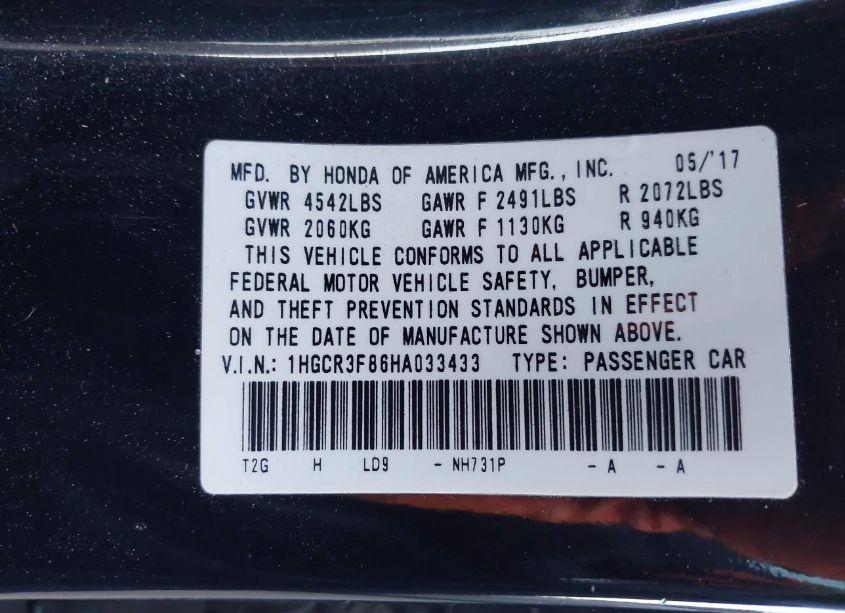 Photo 9 of 2017 Honda Accord EX-L V6 (VIN 1HGCR3F86HA033433)