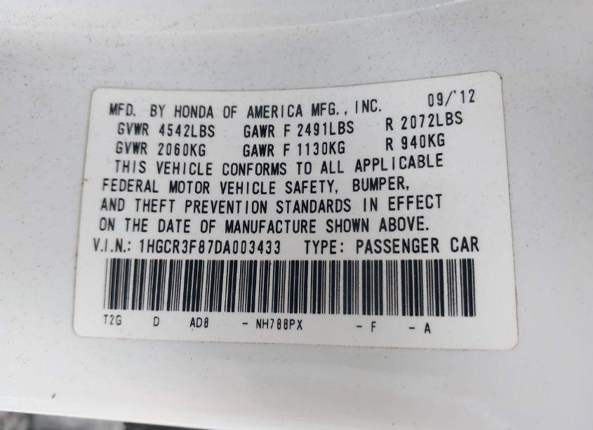 Photo 9 of 2013 Honda Accord EX-L V-6 (VIN 1HGCR3F87DA003433)