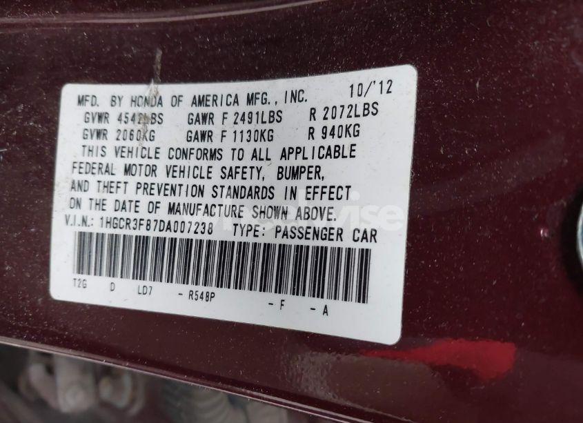 Photo 9 of 2013 Honda Accord EX-L V-6 (VIN 1HGCR3F87DA007238)