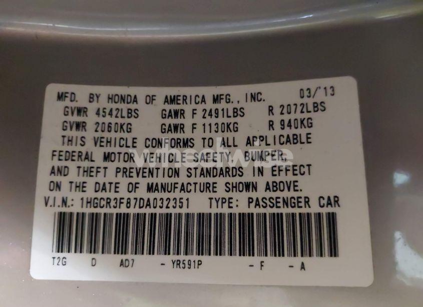 Photo 9 of 2013 Honda Accord EX-L V-6 (VIN 1HGCR3F87DA032351)