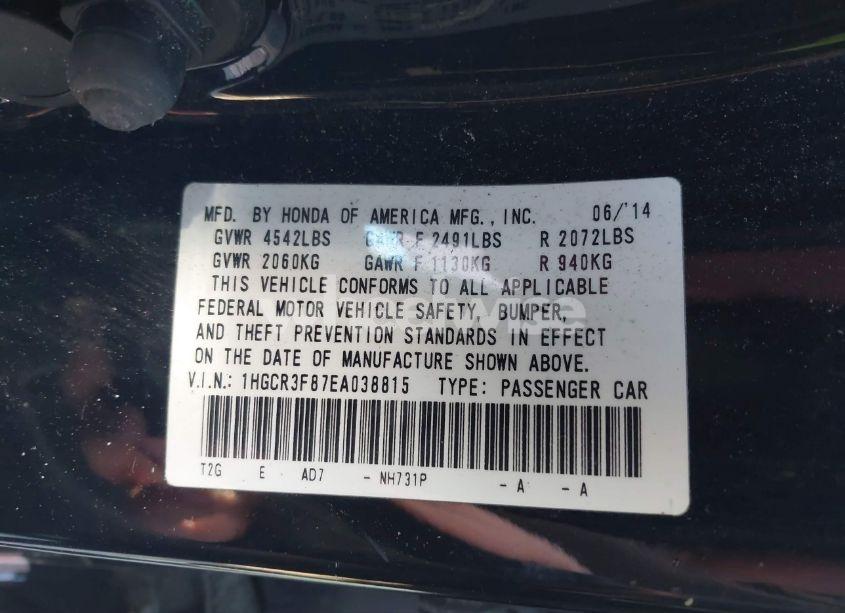 Photo 9 of 2014 Honda Accord EX-L V-6 (VIN 1HGCR3F87EA038815)
