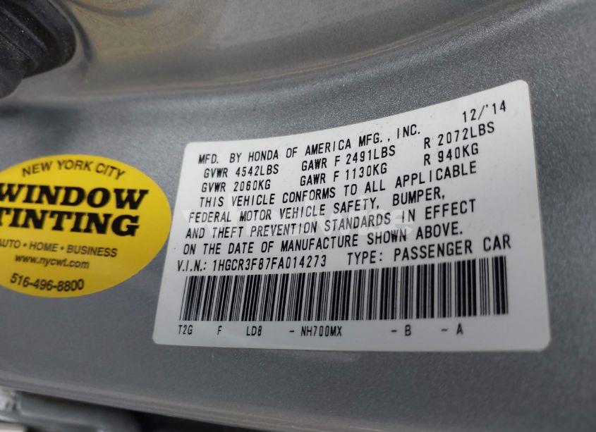 Photo 9 of 2015 Honda Accord EX-L V-6 (VIN 1HGCR3F87FA014273)