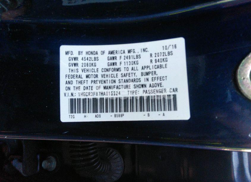 Photo 9 of 2017 Honda Accord EX-L V6 (VIN 1HGCR3F87HA015524)