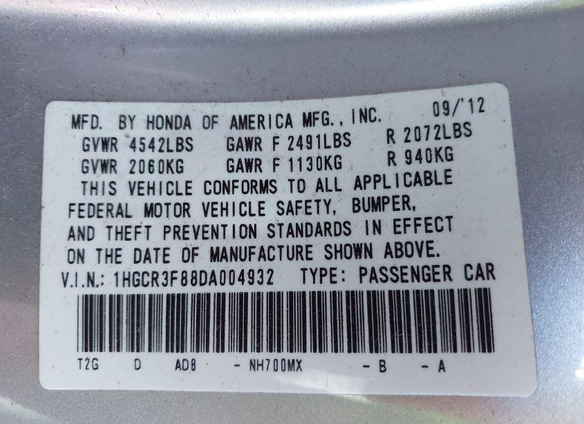 Photo 9 of 2013 Honda Accord EX-L V-6 (VIN 1HGCR3F88DA004932)