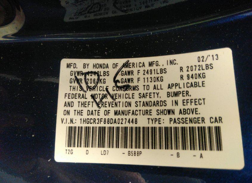 Photo 9 of 2013 Honda Accord EX-L V-6 (VIN 1HGCR3F88DA027448)