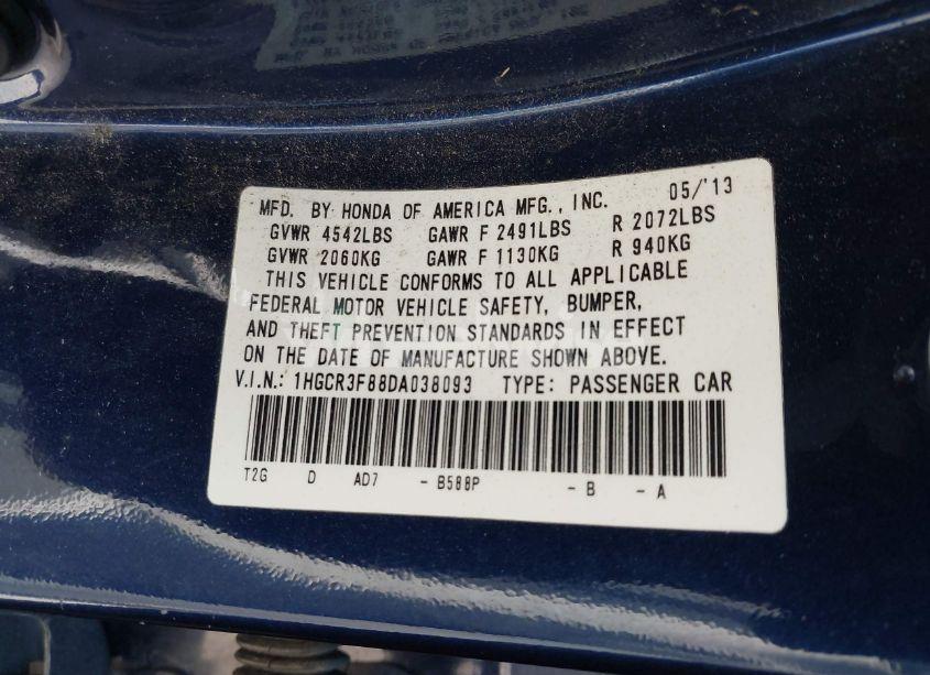 Photo 9 of 2013 Honda Accord EX-L V-6 (VIN 1HGCR3F88DA038093)