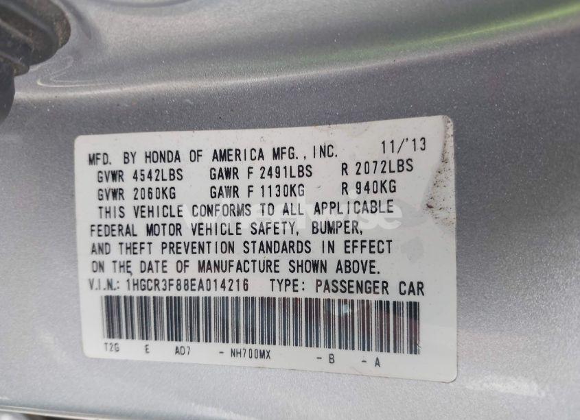 Photo 9 of 2014 Honda Accord EX-L V-6 (VIN 1HGCR3F88EA014216)