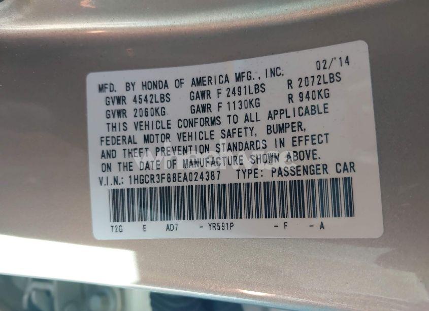 Photo 9 of 2014 Honda Accord EX-L V-6 (VIN 1HGCR3F88EA024387)