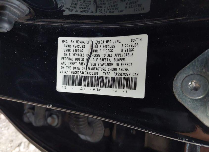 Photo 9 of 2014 Honda Accord EX-L V-6 (VIN 1HGCR3F88EA030206)