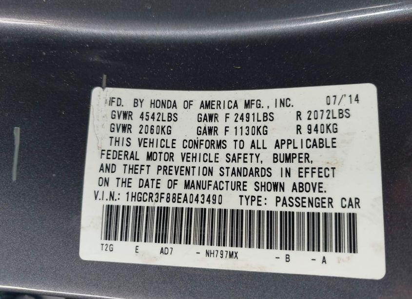 Photo 9 of 2014 Honda Accord EX-L V-6 (VIN 1HGCR3F88EA043490)