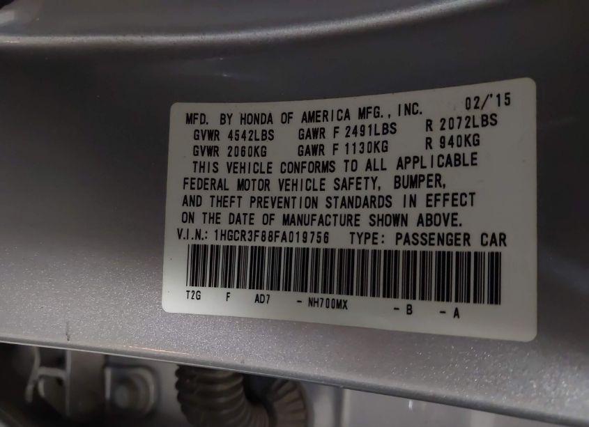 Photo 9 of 2015 Honda Accord EX-L V-6 (VIN 1HGCR3F88FA019756)