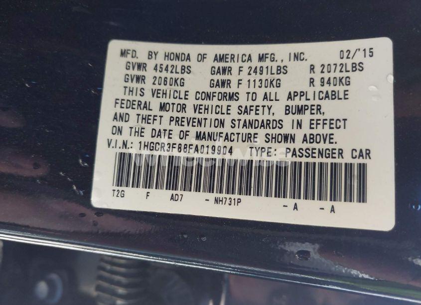 Photo 9 of 2015 Honda Accord EX-L V-6 (VIN 1HGCR3F88FA019904)