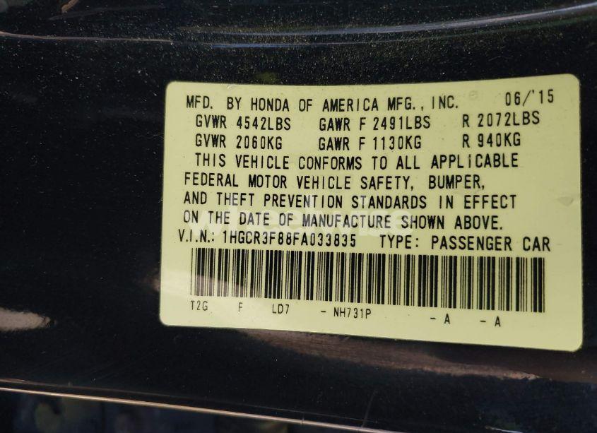 Photo 9 of 2015 Honda Accord EX-L V-6 (VIN 1HGCR3F88FA033835)