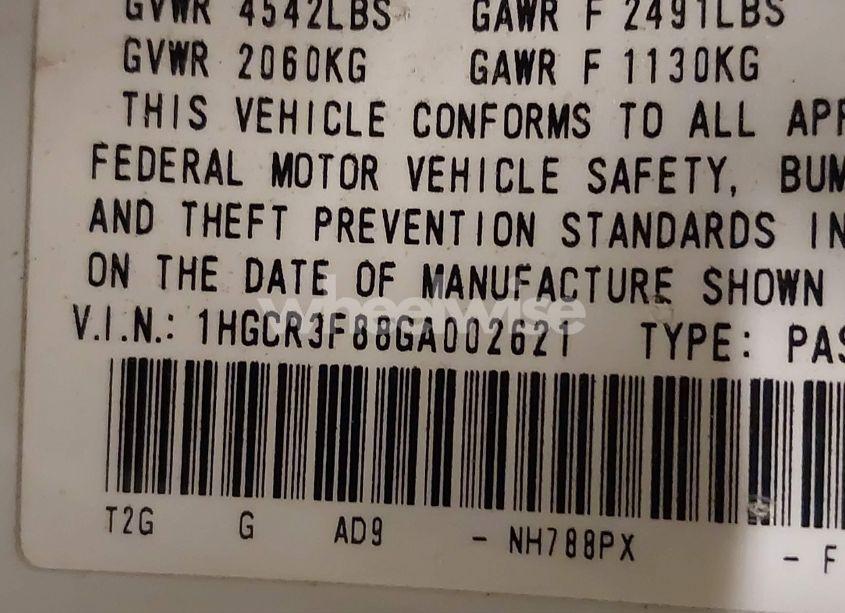 Photo 9 of 2016 Honda Accord EX-L V-6 (VIN 1HGCR3F88GA002621)