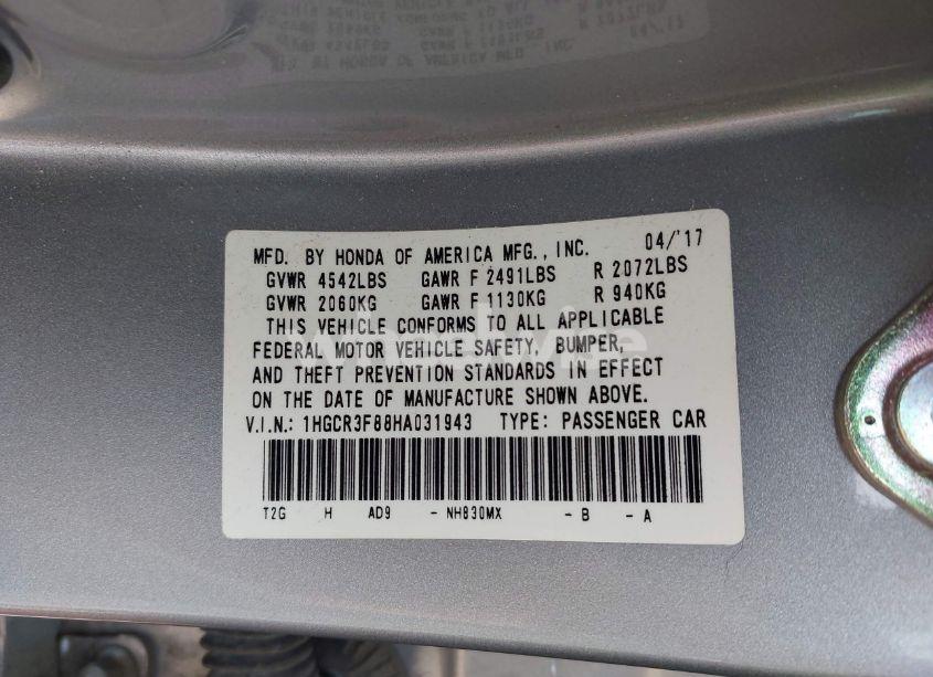 Photo 9 of 2017 Honda Accord EX-L V6 (VIN 1HGCR3F88HA031943)