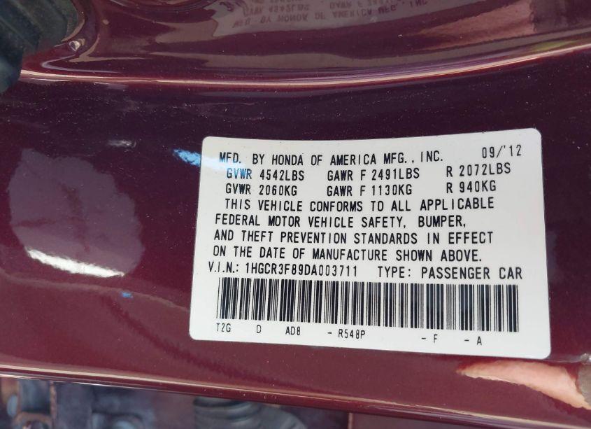 Photo 9 of 2013 Honda Accord EX-L V-6 (VIN 1HGCR3F89DA003711)