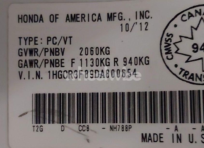 Photo 9 of 2013 Honda Accord EX-L V-6 (VIN 1HGCR3F89DA800654)