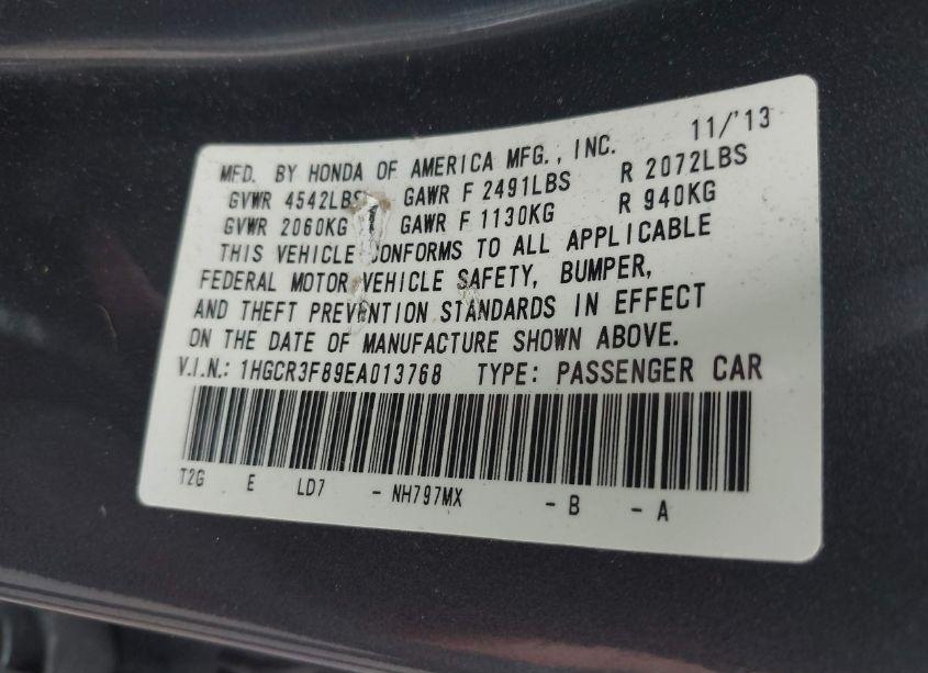 Photo 9 of 2014 Honda Accord EX-L V-6 (VIN 1HGCR3F89EA013768)