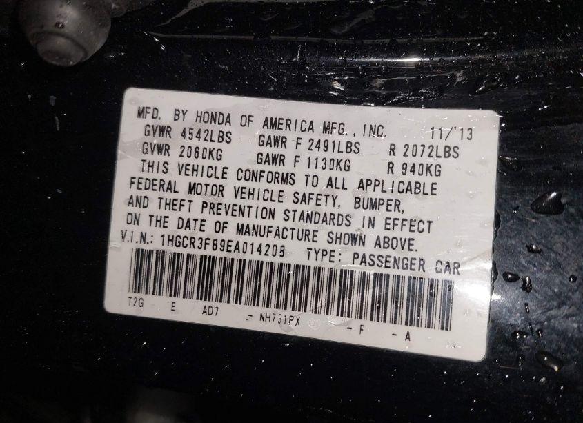 Photo 9 of 2014 Honda Accord EX-L V-6 (VIN 1HGCR3F89EA014208)