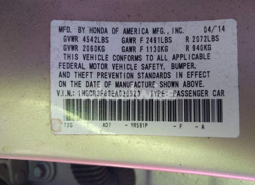 Photo 9 of 2014 Honda Accord EX-L V-6 (VIN 1HGCR3F89EA030523)