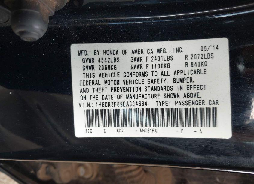 Photo 9 of 2014 Honda Accord EX-L V-6 (VIN 1HGCR3F89EA034684)