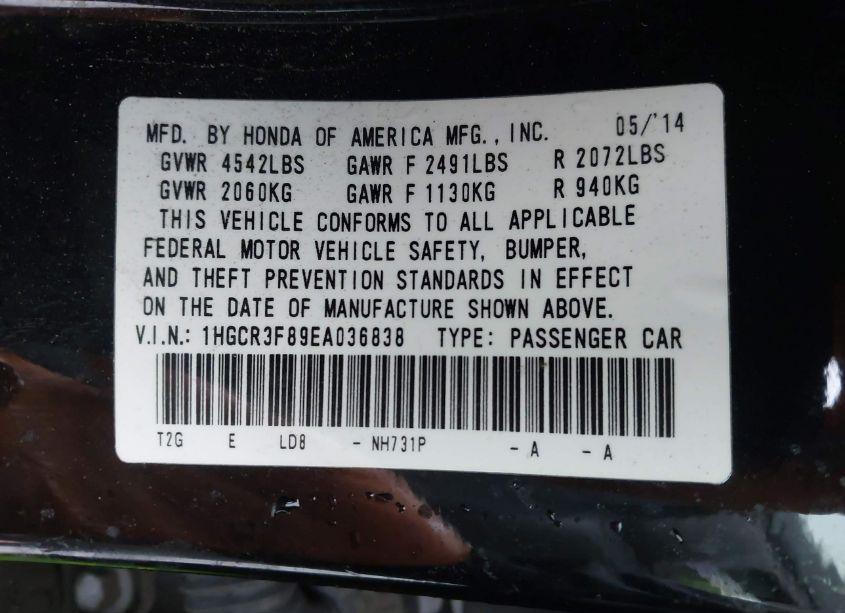 Photo 9 of 2014 Honda Accord EX-L V-6 (VIN 1HGCR3F89EA036838)