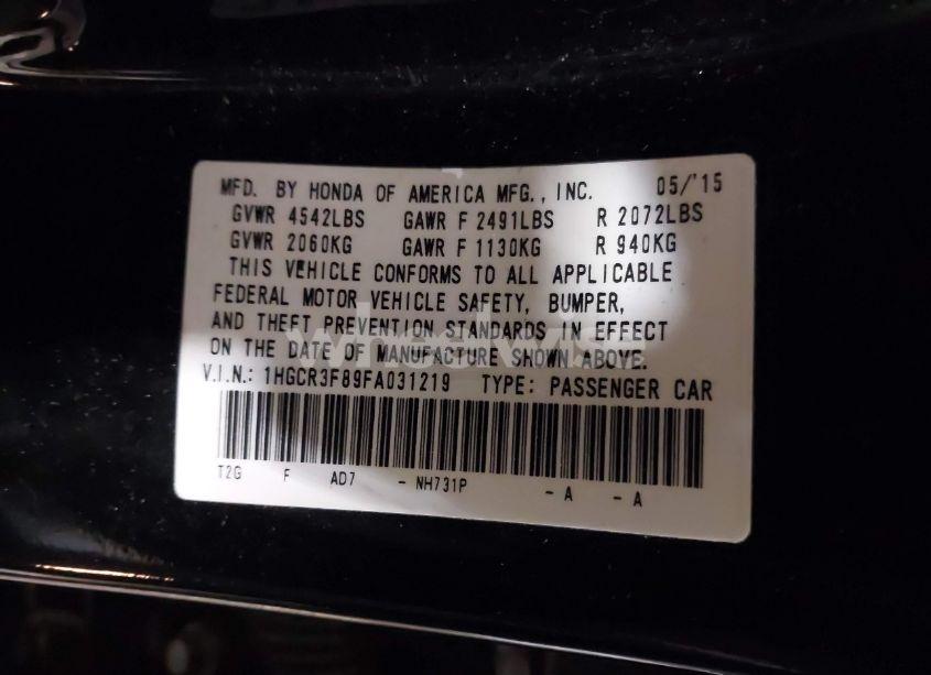 Photo 9 of 2015 Honda Accord EX-L V-6 (VIN 1HGCR3F89FA031219)