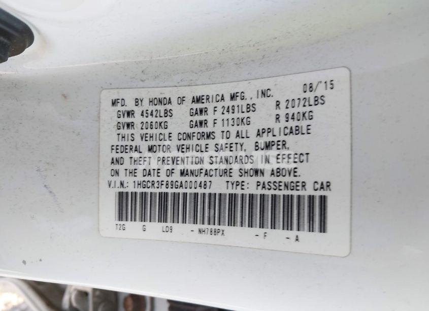 Photo 9 of 2016 Honda Accord EX-L V-6 (VIN 1HGCR3F89GA000487)