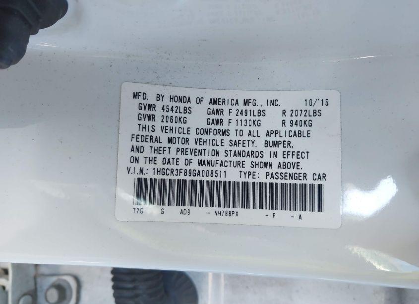 Photo 9 of 2016 Honda Accord EX-L V-6 (VIN 1HGCR3F89GA008511)