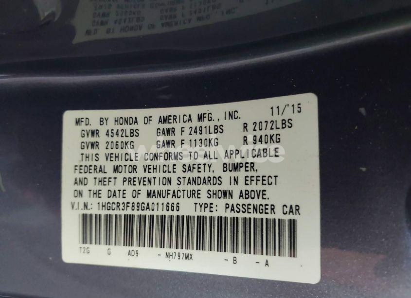 Photo 9 of 2016 Honda Accord EX-L V-6 (VIN 1HGCR3F89GA011666)