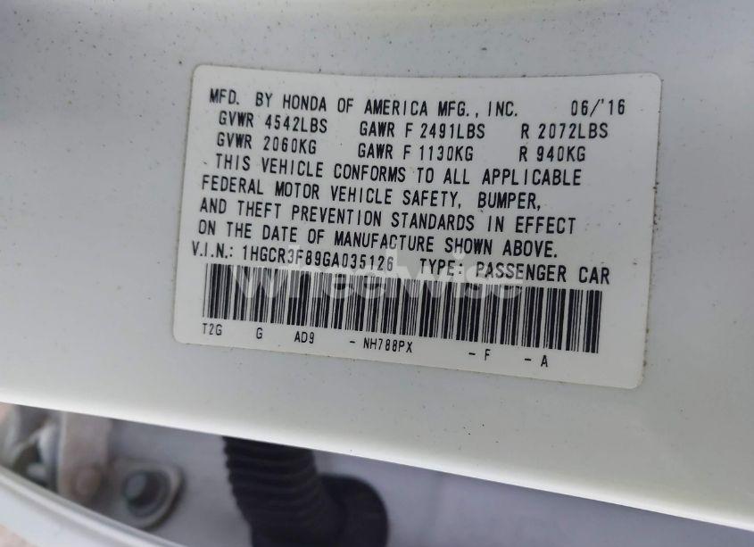 Photo 9 of 2016 Honda Accord EX-L V-6 (VIN 1HGCR3F89GA035126)