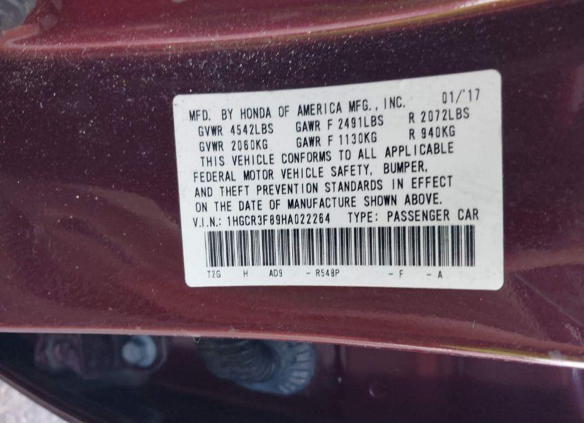 Photo 9 of 2017 Honda Accord EX-L V6 (VIN 1HGCR3F89HA022264)