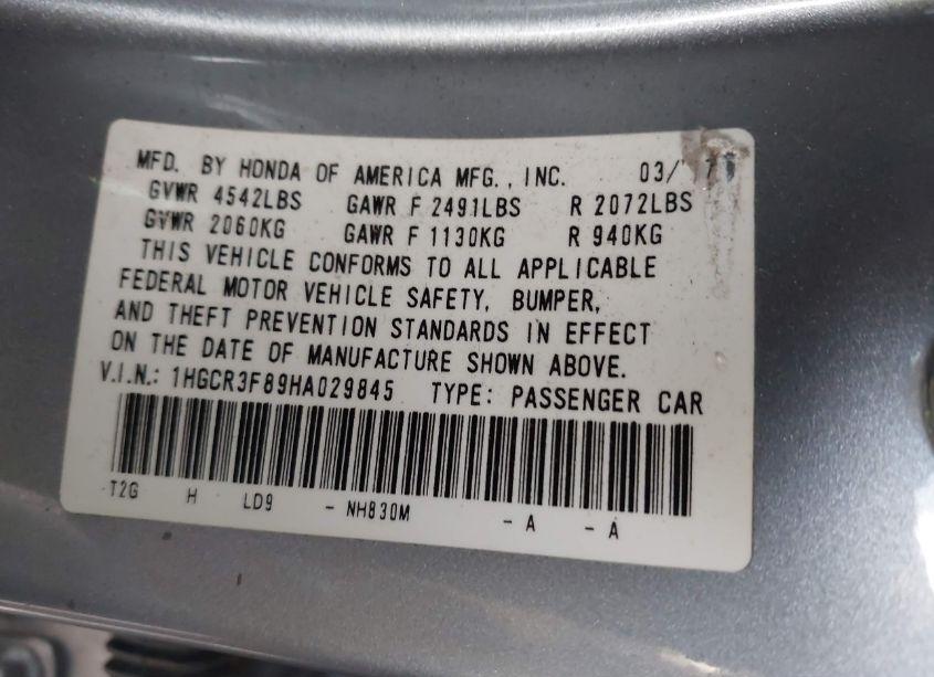 Photo 9 of 2017 Honda Accord EX-L V6 (VIN 1HGCR3F89HA029845)