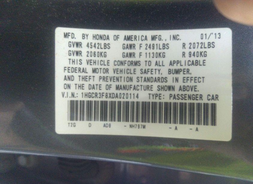 Photo 9 of 2013 Honda Accord EX-L V-6 (VIN 1HGCR3F8XDA020114)