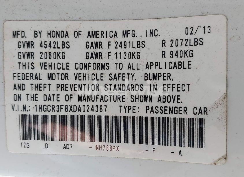 Photo 9 of 2013 Honda Accord EX-L V-6 (VIN 1HGCR3F8XDA024387)