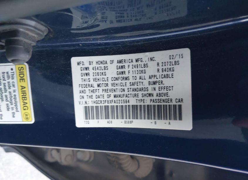 Photo 9 of 2015 Honda Accord EX-L V-6 (VIN 1HGCR3F8XFA020584)