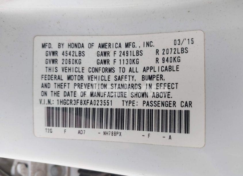 Photo 9 of 2015 Honda Accord EX-L V-6 (VIN 1HGCR3F8XFA023551)