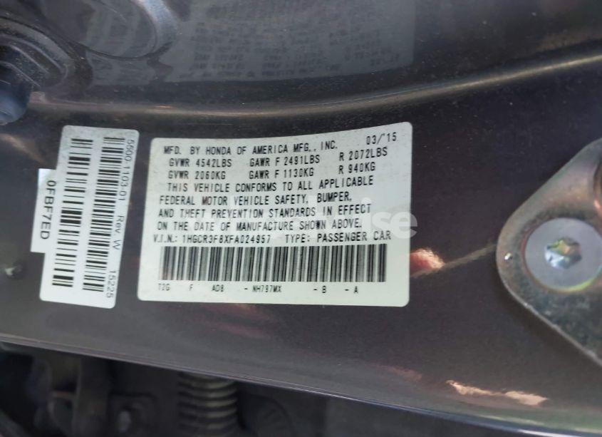 Photo 9 of 2015 Honda Accord EX-L V-6 (VIN 1HGCR3F8XFA024957)