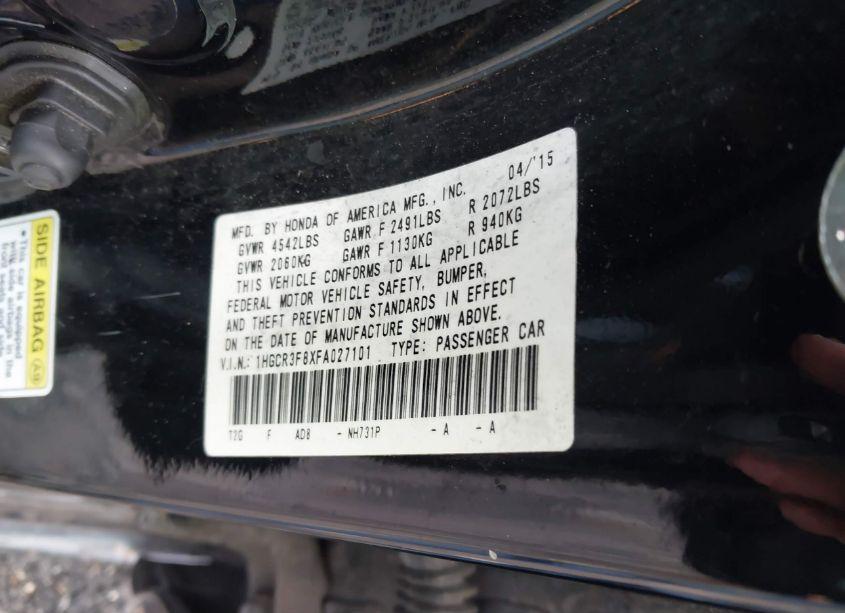 Photo 9 of 2015 Honda Accord EX-L V-6 (VIN 1HGCR3F8XFA027101)