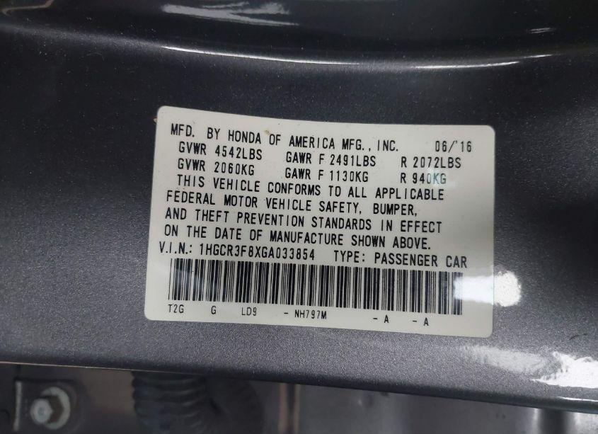 Photo 9 of 2016 Honda Accord EX-L V-6 (VIN 1HGCR3F8XGA033854)