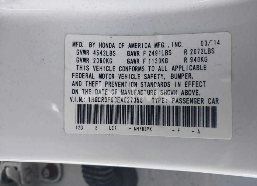 Photo 9 of 2014 Honda Accord TOURING (VIN 1HGCR3F90EA027356)