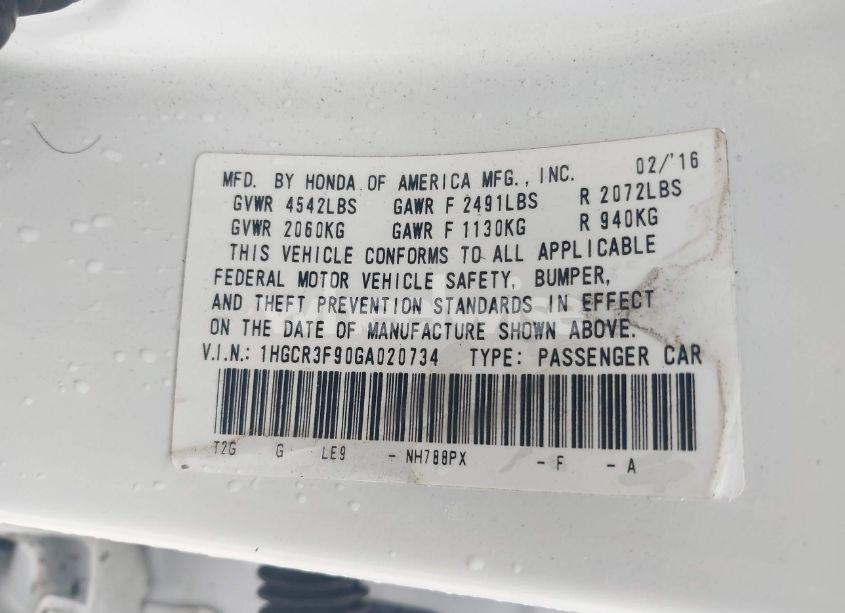 Photo 9 of 2016 Honda Accord TOURING (VIN 1HGCR3F90GA020734)